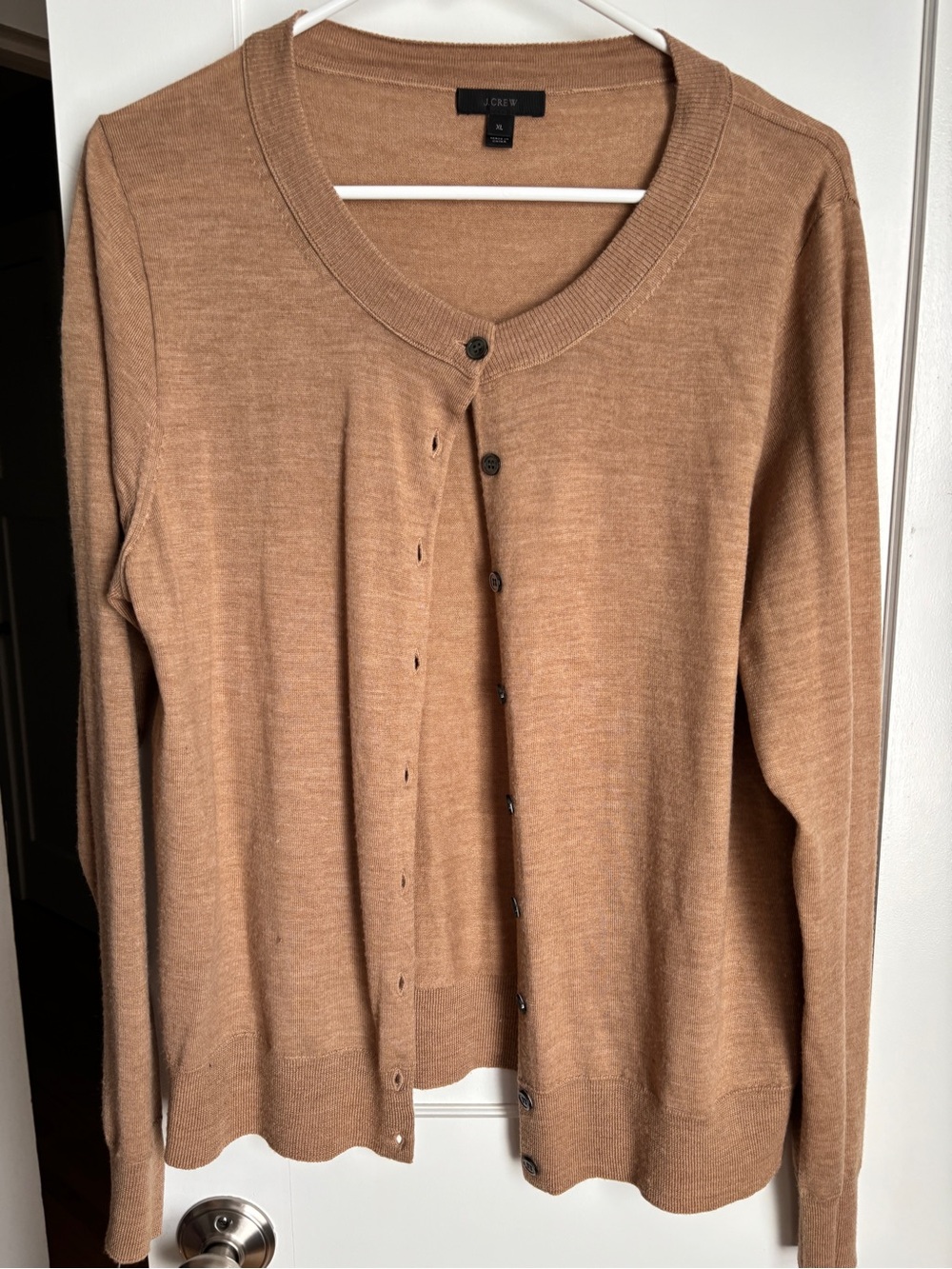 J. Crew Women's Camel Button-Front Crewneck Cardigan Sweater